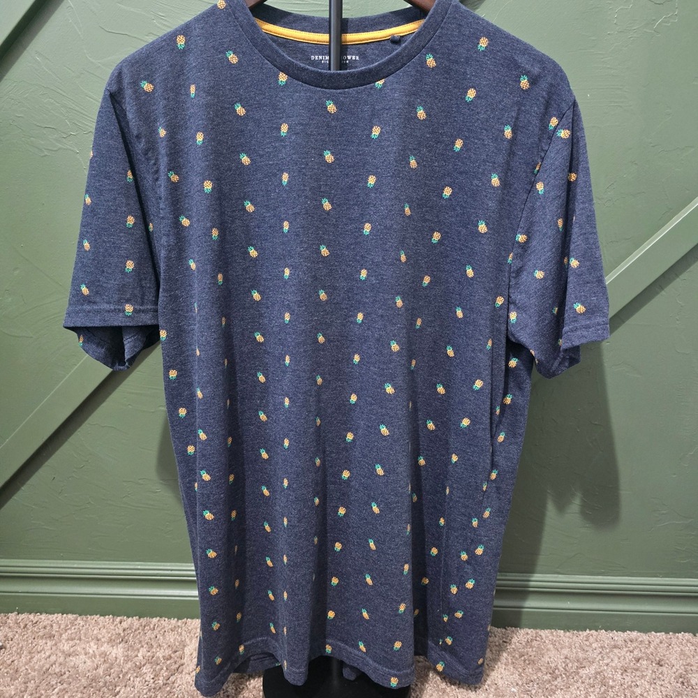 Denim & Flower Aloha Pineapple Print Crew Neck Tropical Shirt XL